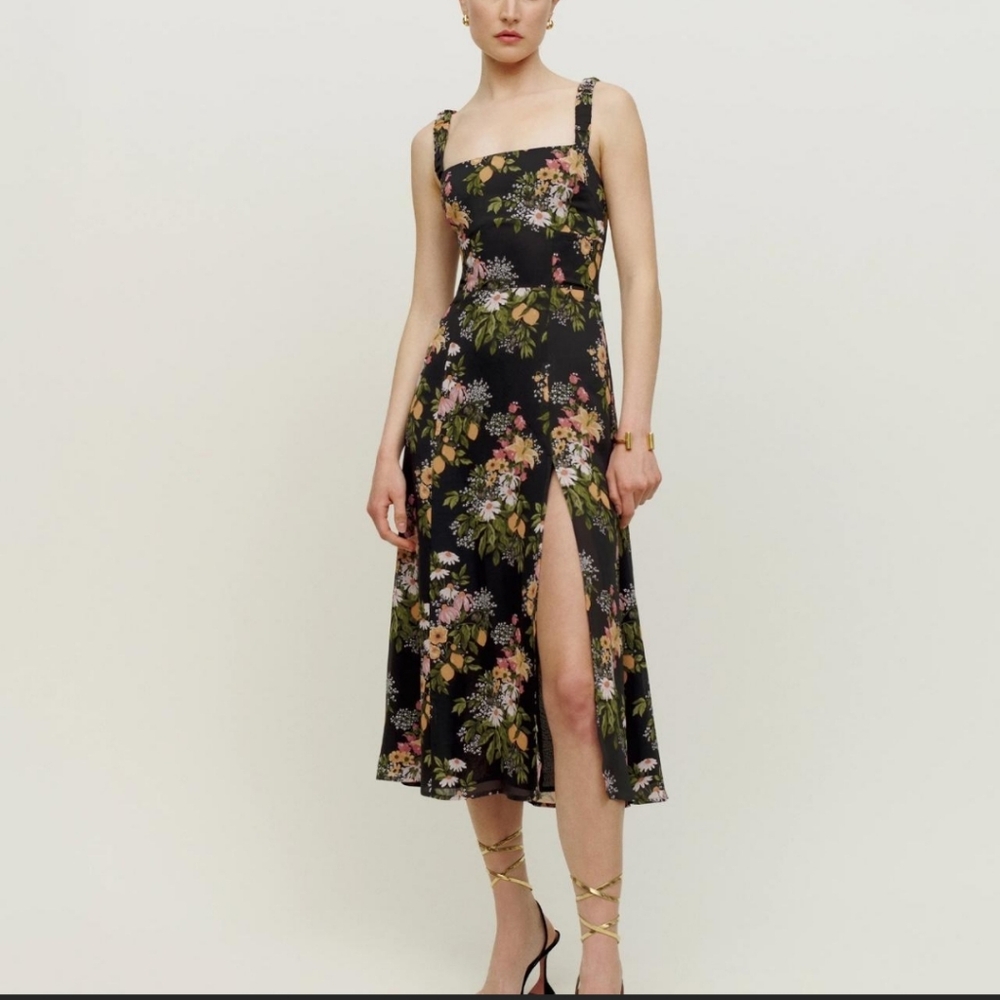 Reformation Black Floral Midi Dress